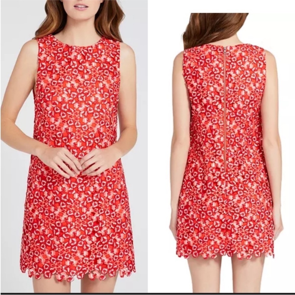 Alice and Olivia‎ Clyde Shift Mini Dress Womens 10 Red 3D Floral Embroidered New